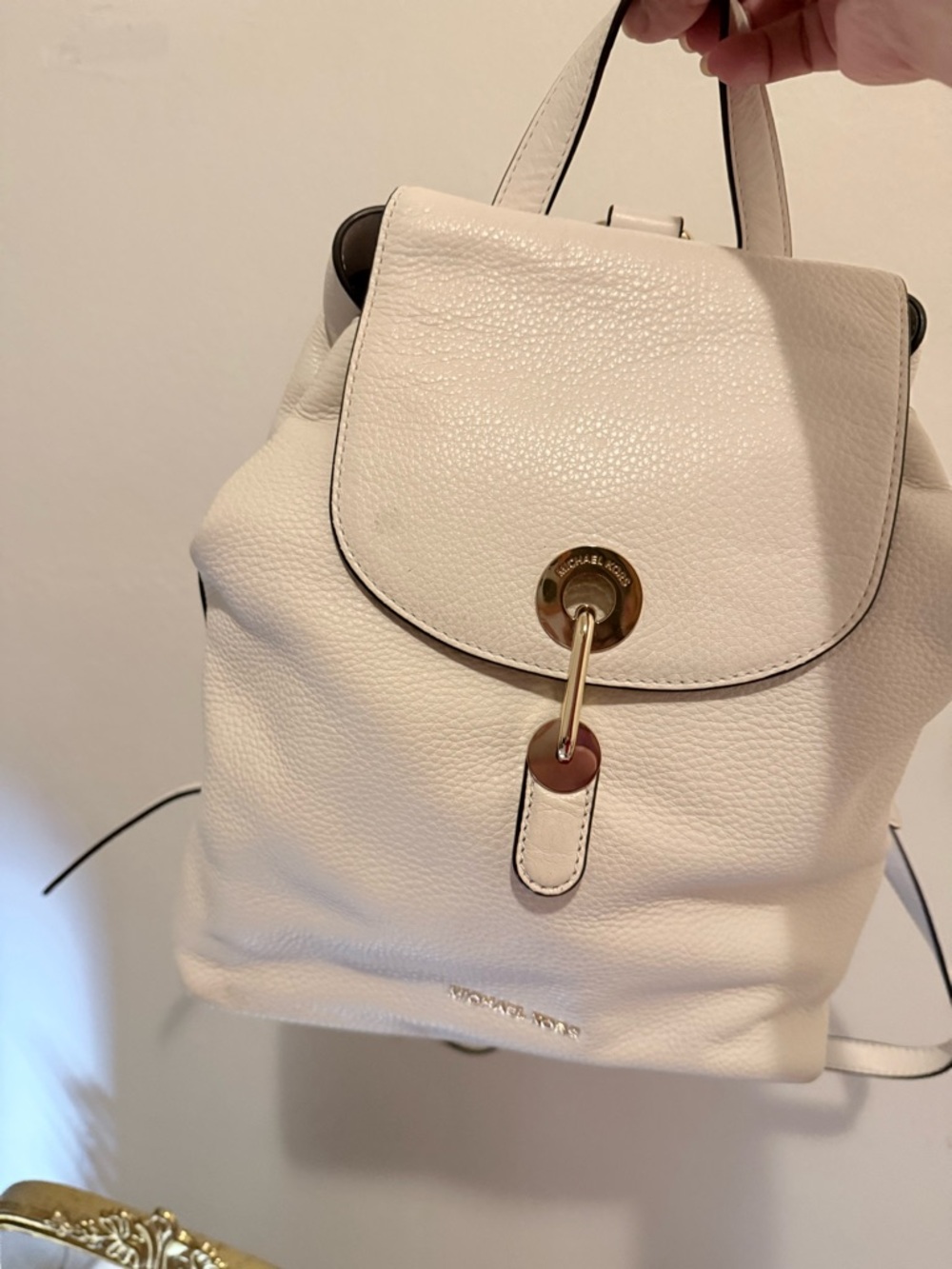 Michael Kors Ivory Pebbled Leather Backpack with Gold Hardware